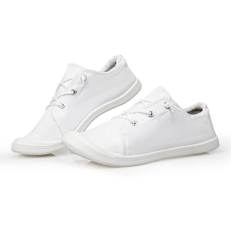 Lxuan Womens Size 6 White Sneakers Round Toe Lace Up Slip On Low Top Shoes
