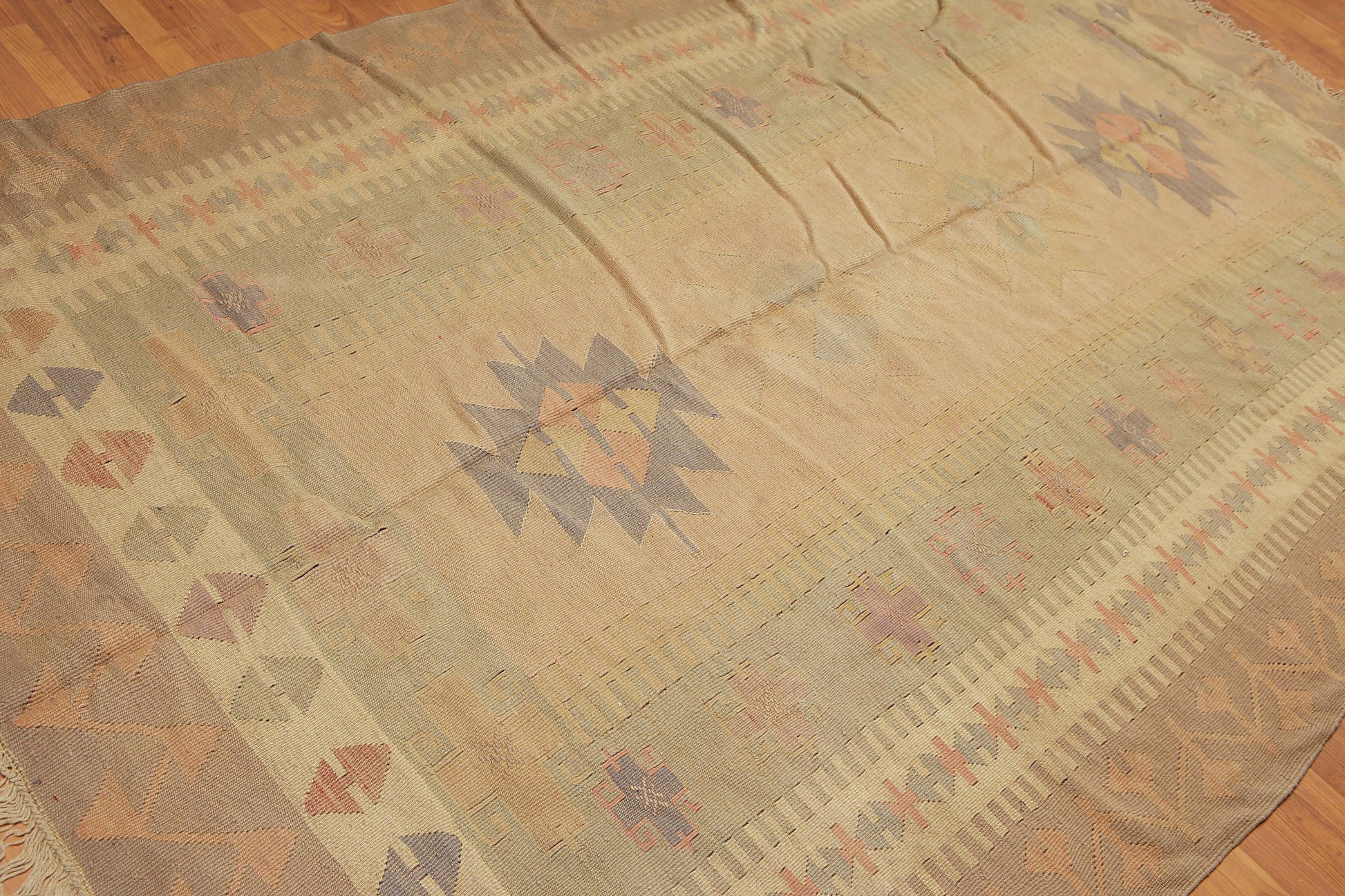 6'4" x 10'3" Tan Hand woven Tribal Turkish Kilim Wool Vegetable Dyes Traditional Oriental Area rug-2