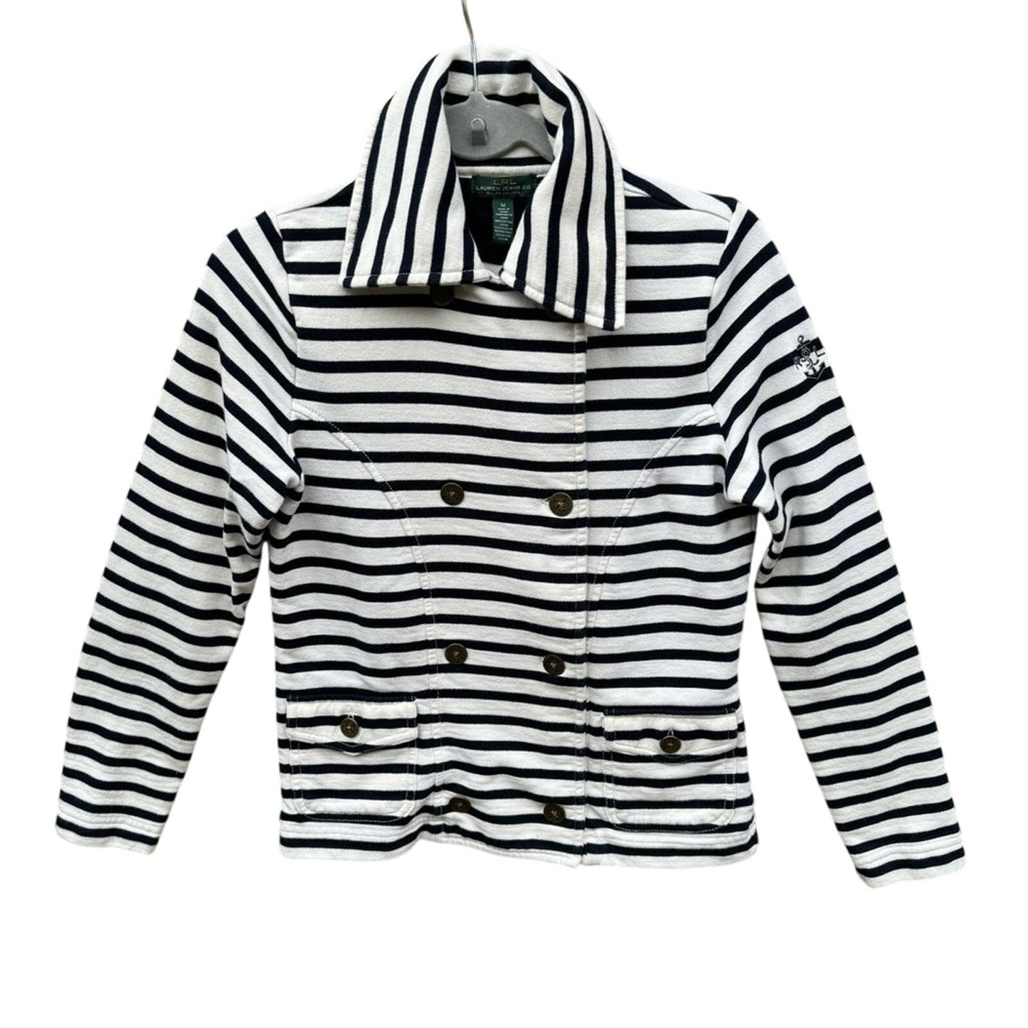Lauren Ralph Lauren Womens Medium Navy Striped Long Sleeve Button Up Jacket