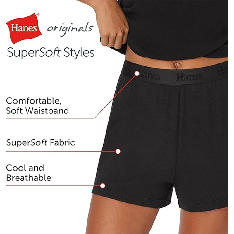 New 2 Pair Hanes Womens XS Green Blue Ribbed Super Soft Lounge Sleepwear Shorts
