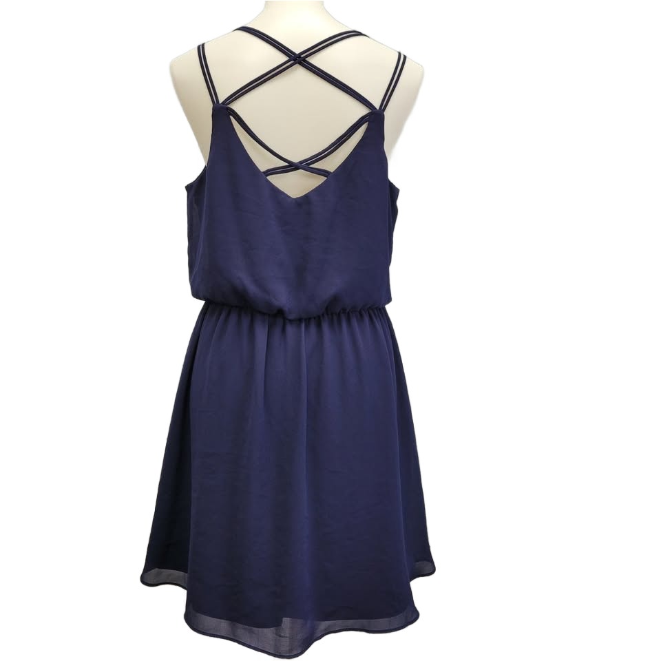 By & By Womens Large Navy Blue 100% Polyester Spaghetti Strap Fit & Flare Dress