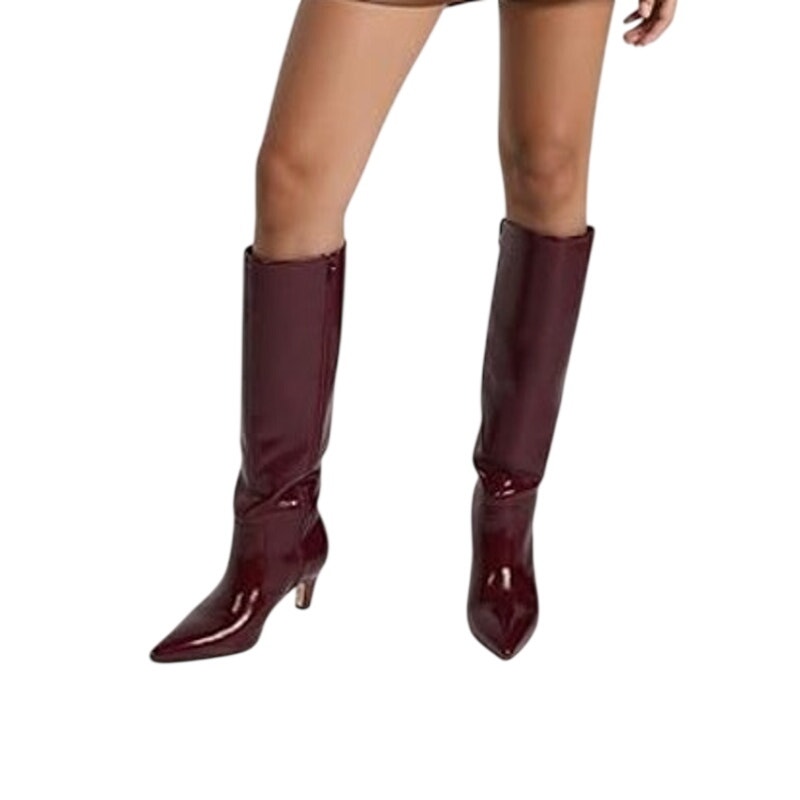 Easyfox Womens 6.5 Burgundy 2.5" Heel Knee High Boots Closed Pointed Toe Shoes