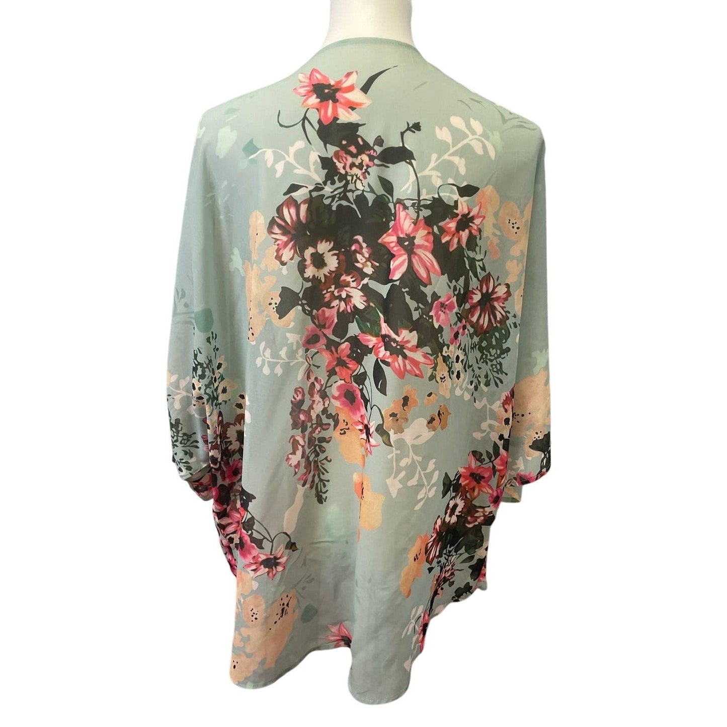 Pastel Floral Bouquet XL Sheer Polyester Long Sleeve Open Coverup Blouse Top