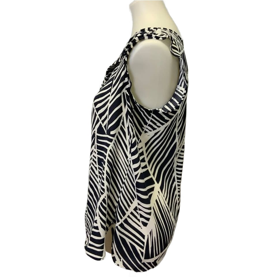LOFT Womens Small Black White Striped Geometric Print Sleeveless V Neck Tank Top