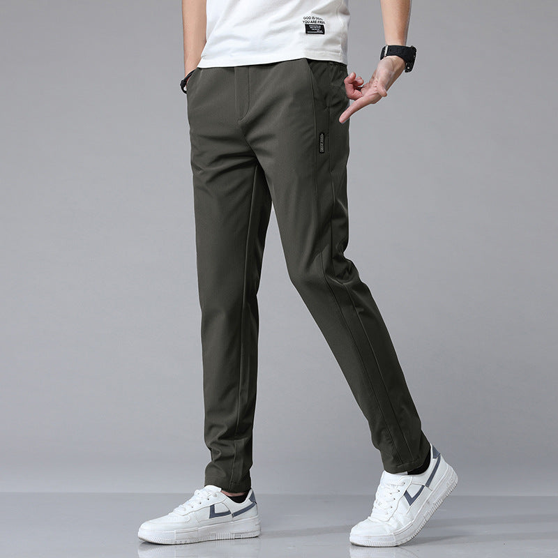 Ice Silk Men's Fashionable Elastic Waist Ultra-thin Casual Pants