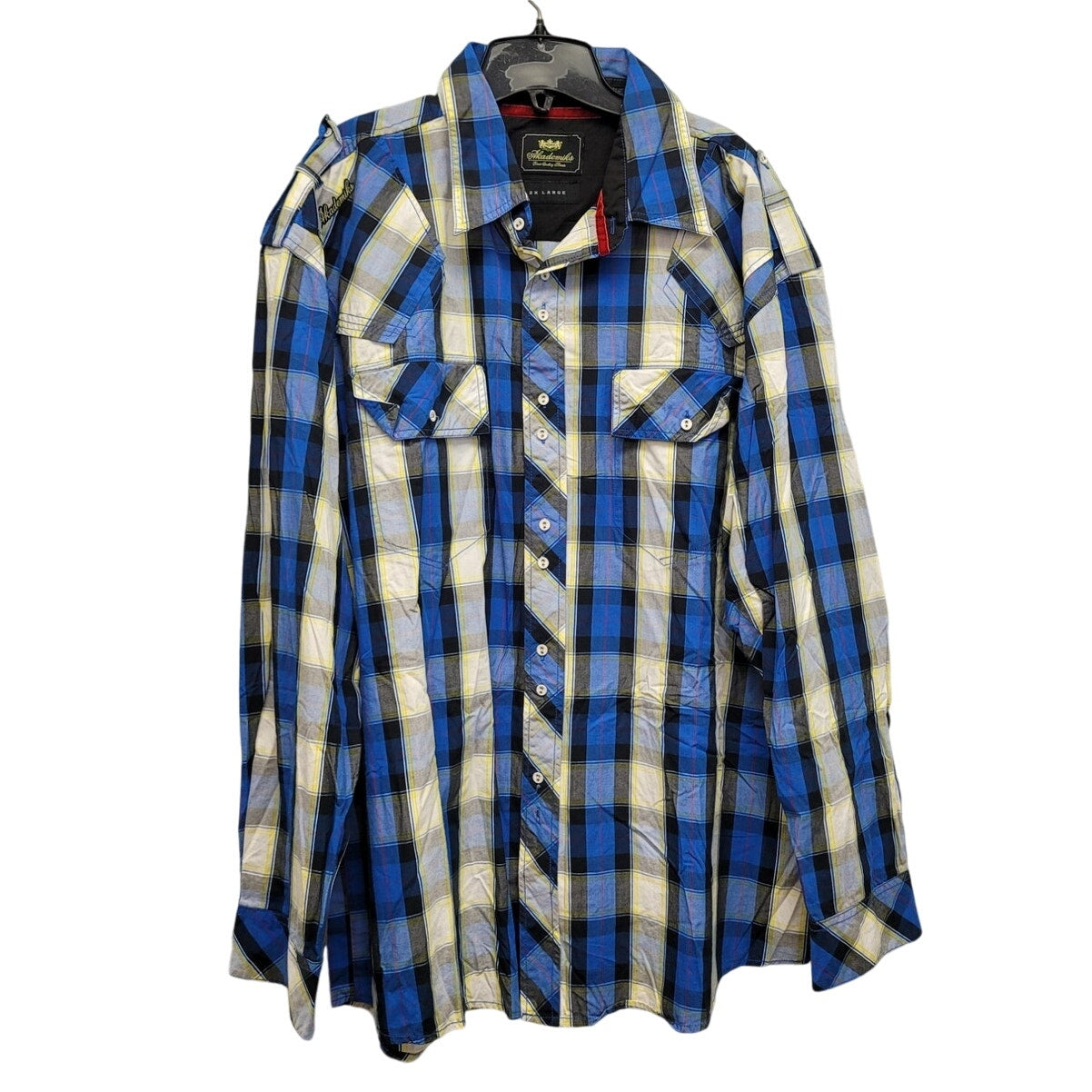 Akademiks Mens 2XL 100% Cotton Plaid Long Sleeve Button Up Shirt w Front Pockets