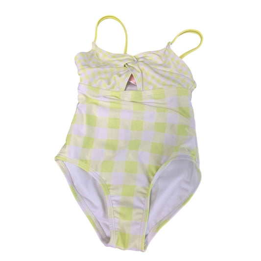 New Cat & Jack Girls Size XS (4/5) Keyhole Front Neon Yellow Check 1PC Swimsuit