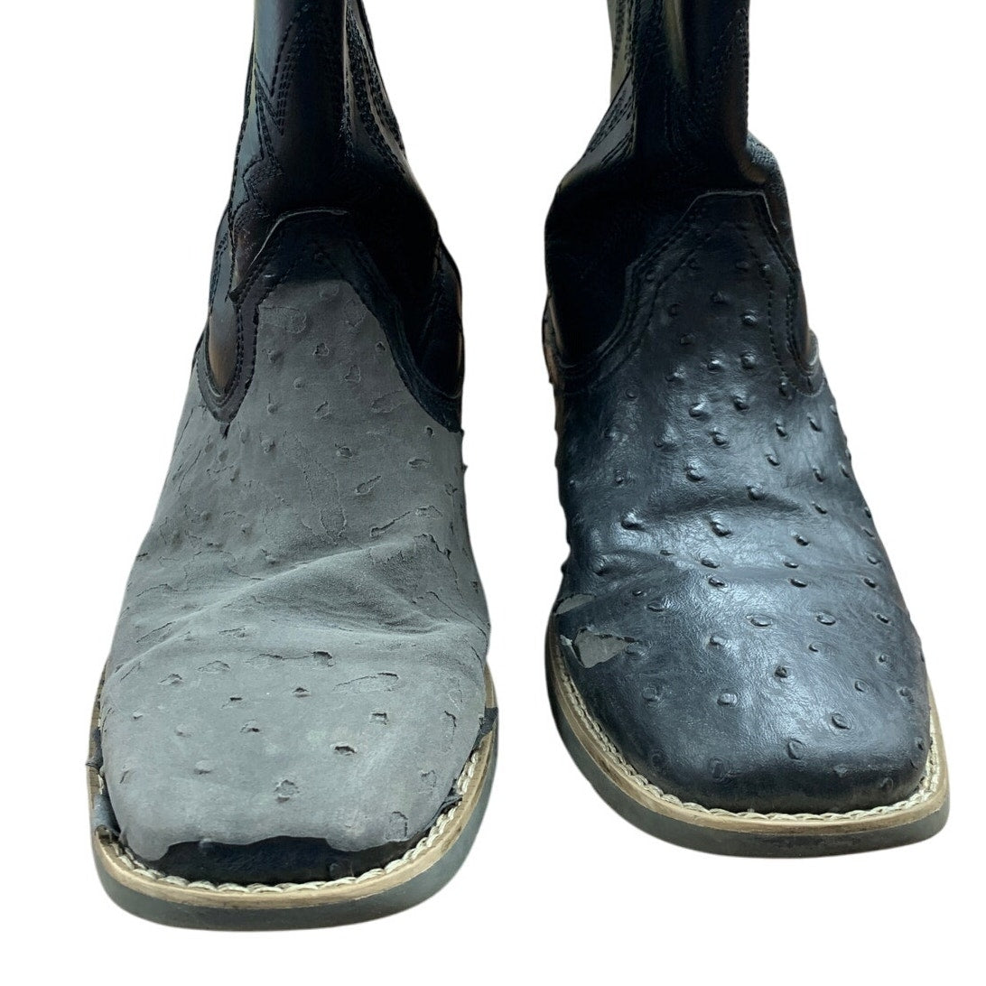 IUV Mens Size 8 Black Western Ostrich Style Embroidered Pull On Cowboy Boots