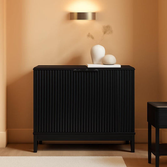 Black Two Door Modern Entryway Storage Cabinet Reeded Doors-0