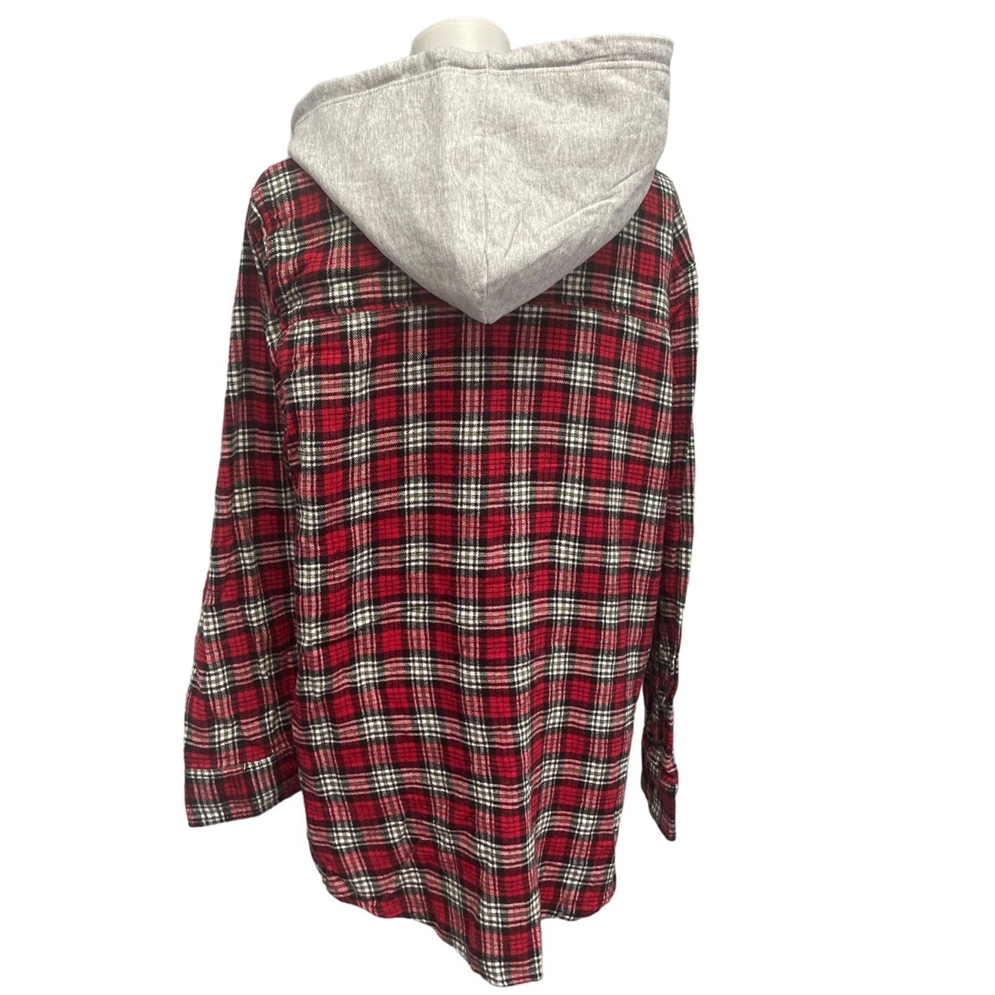 New Hand Printed Womens Large Rustic Pine Cone Long Sleeve Plaid Flannel Hoodie