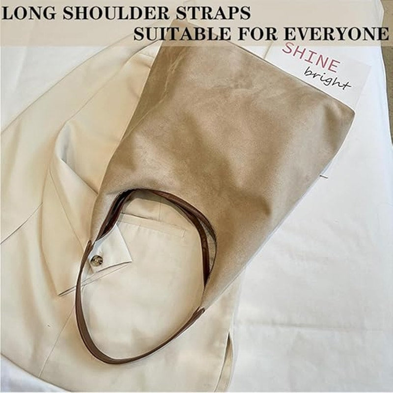 Womens Beige Suede Magnetic Closure Hand Bag w Small Brown Faux Leather Bag