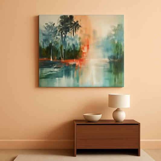 Teal Green Textured Landscape Canvas Artwork 48x24-0