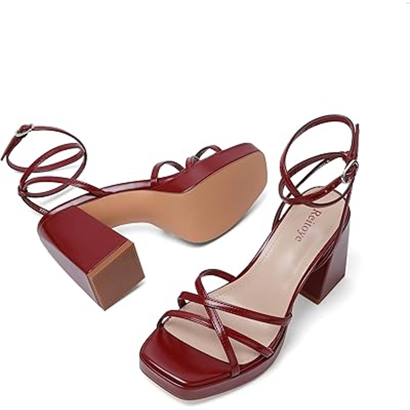 Reitoye Womens Size 8 Red Strappy 4" Platform Heel Open Toe Ankle Strap Shoes