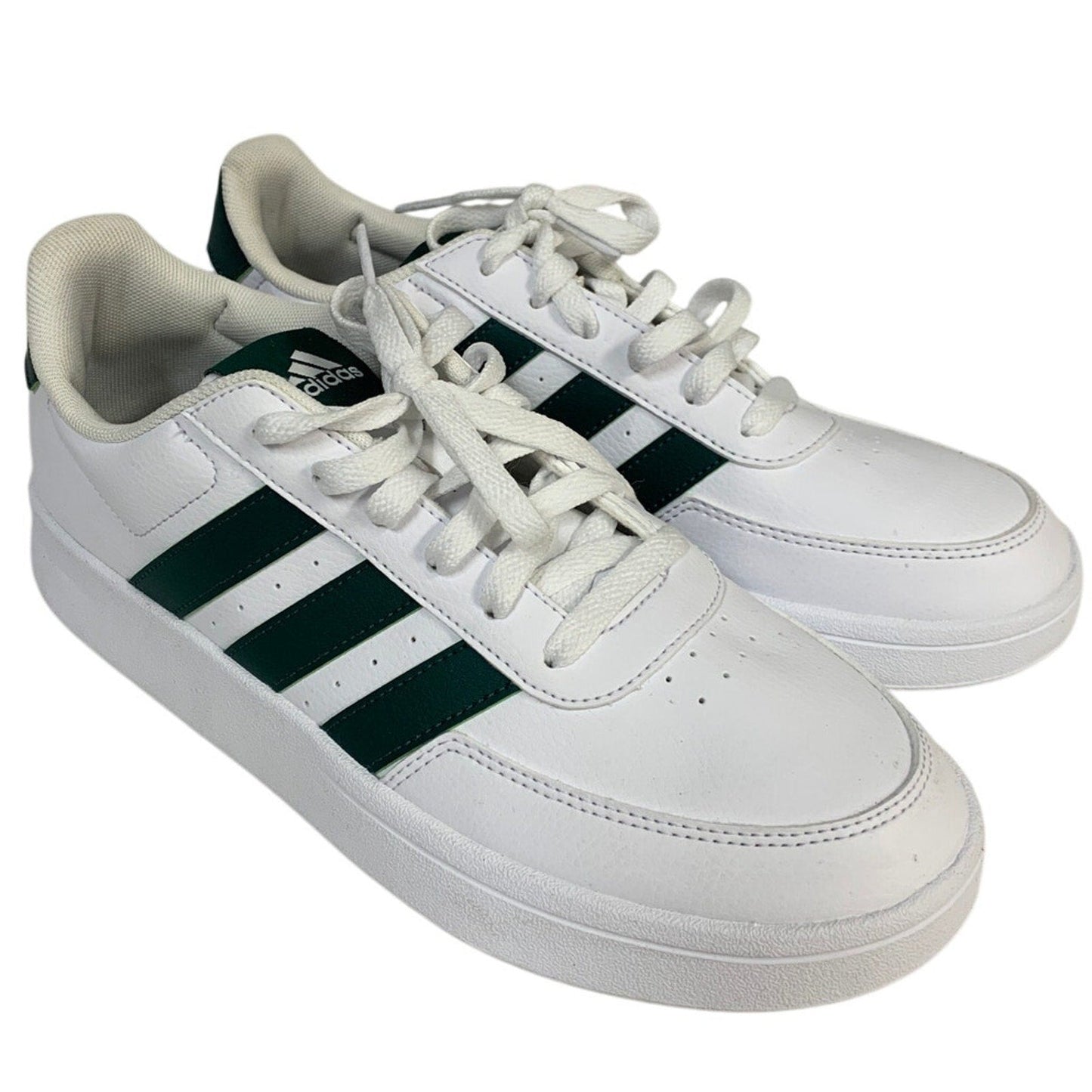 New In Box Adidas Mens Size 11 Breaknet 2.0 White Faux Leather Green Strip Shoes