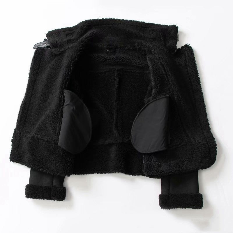 Suede Lamb Wool Warm Lapel Coat Motorcycle Clothing Women's Outwears