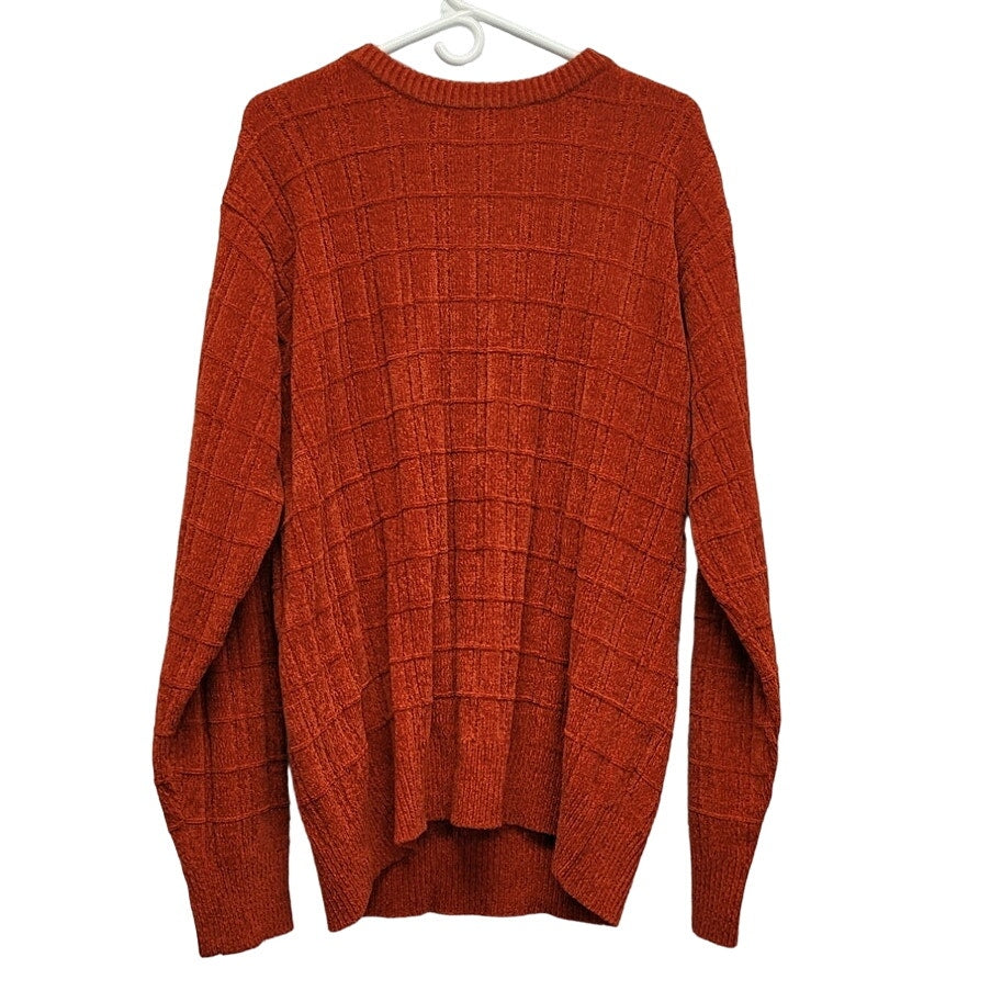 Consensus Mens Large Acrylic Long Sleeve Textured Grid Orange Knit Sweater