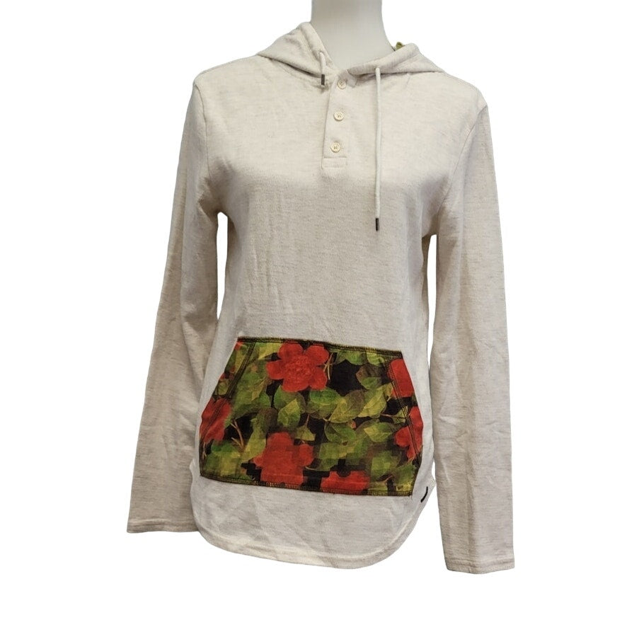 On The Byas Womens Small Long Sleeve Quarter Button Pullover Hooded Sweatshirt
