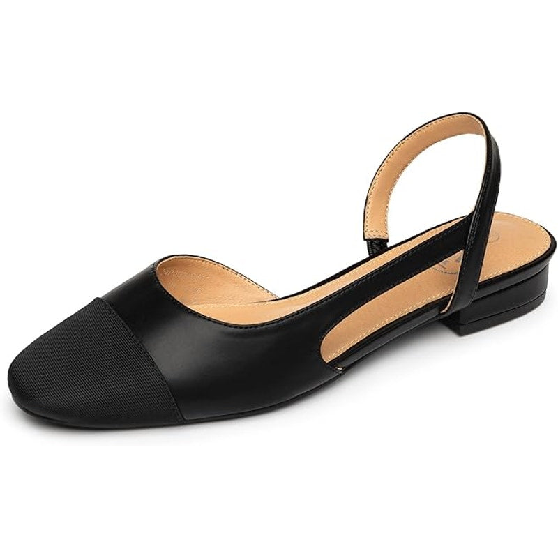 New Trary Womens 9.5 Black Closed Toe Slingback Low 1" Block Heel Sandal Shoes