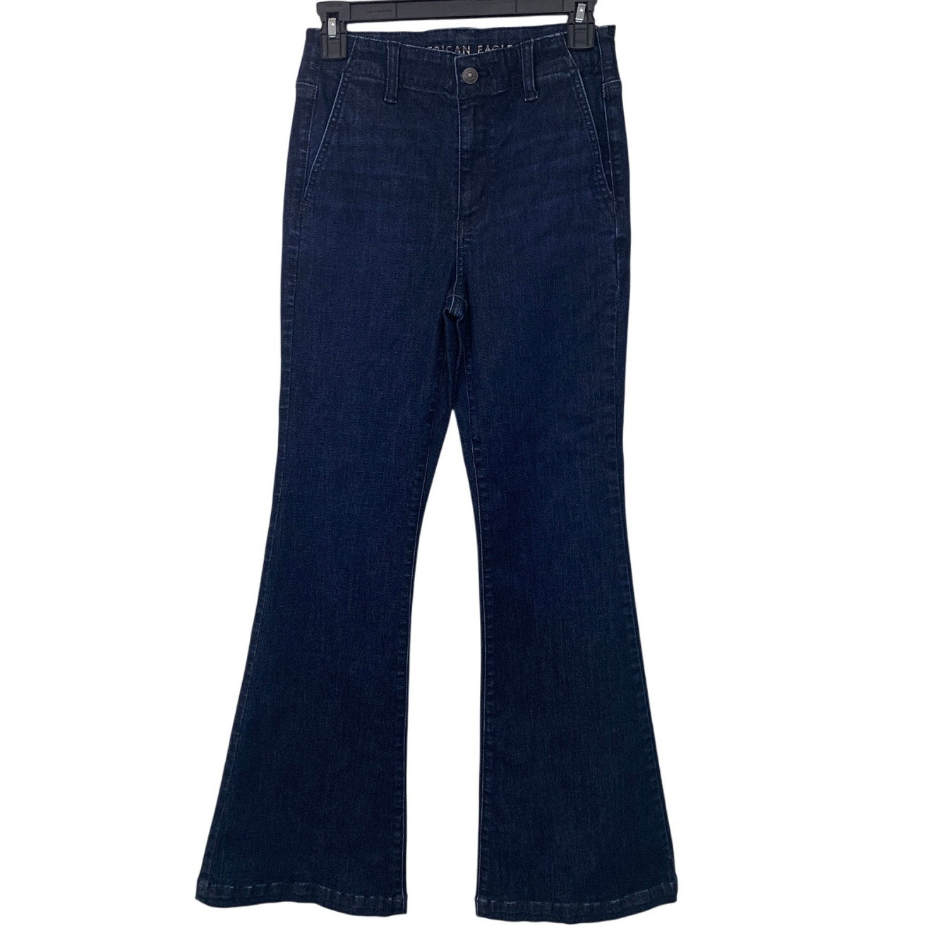 New American Eagle Women Size 4 Super High Rise Flare Dark Ash Denim Blue Jeans