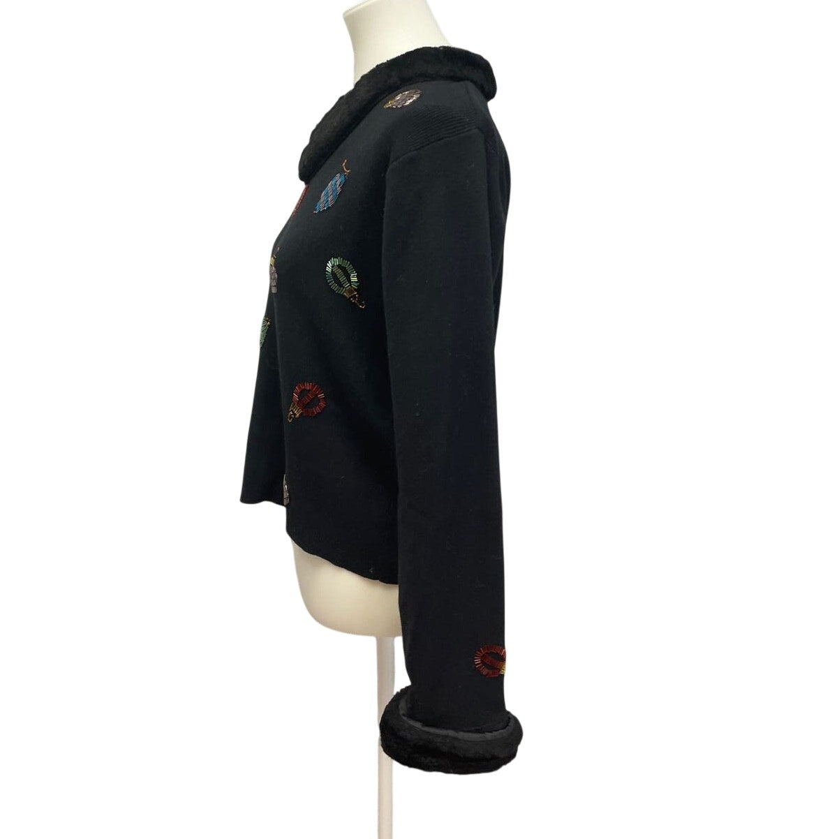 Telluride Clothing Co Womens Large Christmas Ornament Beaded Faux Fur Sweater
