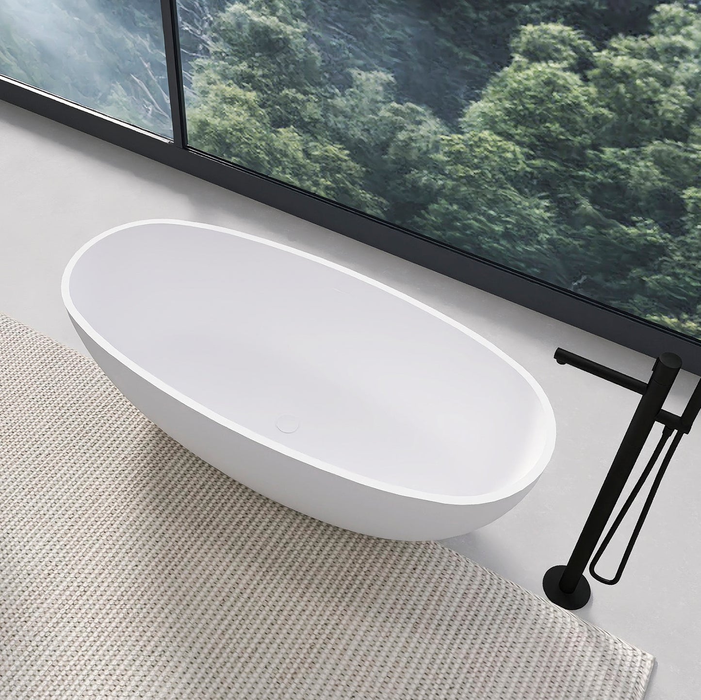 65.2 Inch Freestanding Solid Surface Soaking Bathtub