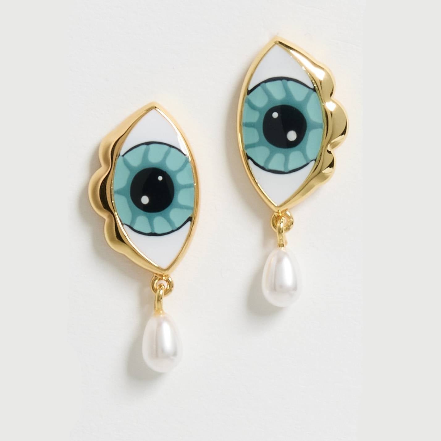 Stainless Steel Blue-eyed Pearl Earrings