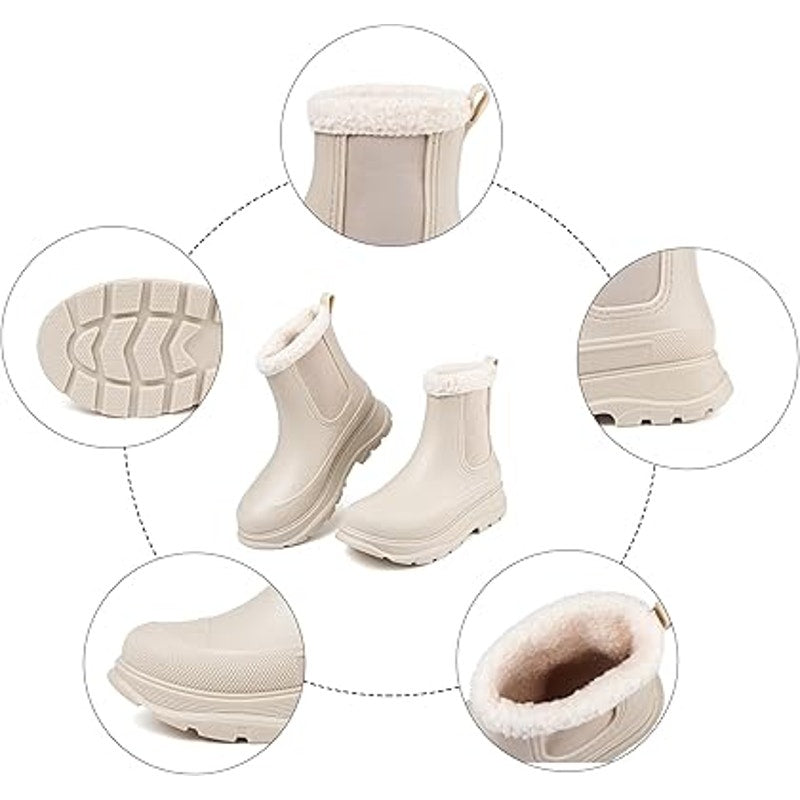 New Eyushijia Womens Size 9 Beige Lined Slip On Short Waterproof Rain Boot Shoes