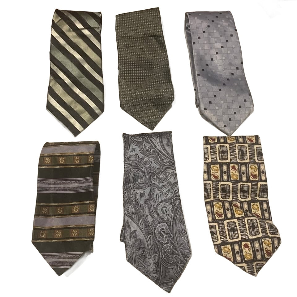 Lot of 6 Green Silver Polka Dot Stripe Geometric Vintage & Newer Mens Neck Ties