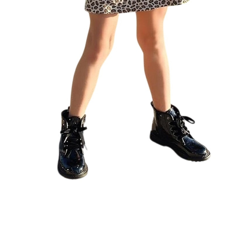 Fitory Girls Size 11 Black Sparkle Glitter Lace Up  Side ZIp Ankle Combat Boots
