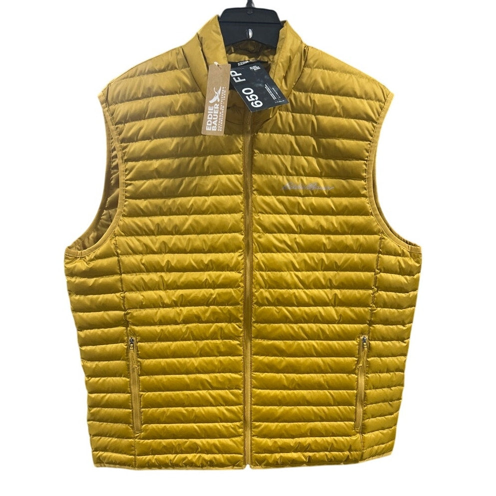 New Eddie Bauer Mens Large Gold Yellow Microlight 650 FP Down Zip Up Puffer Vest