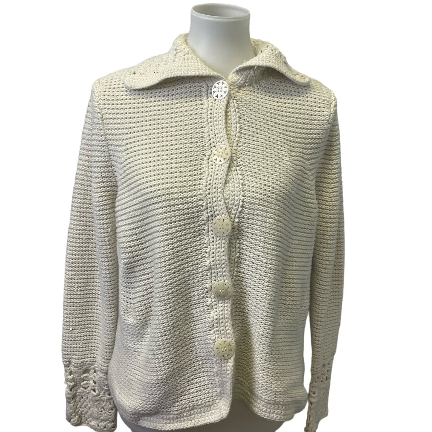 Liz Claiborne Large Crochet Knit Cotton Blend Long Sleeve Button Down Cardigan