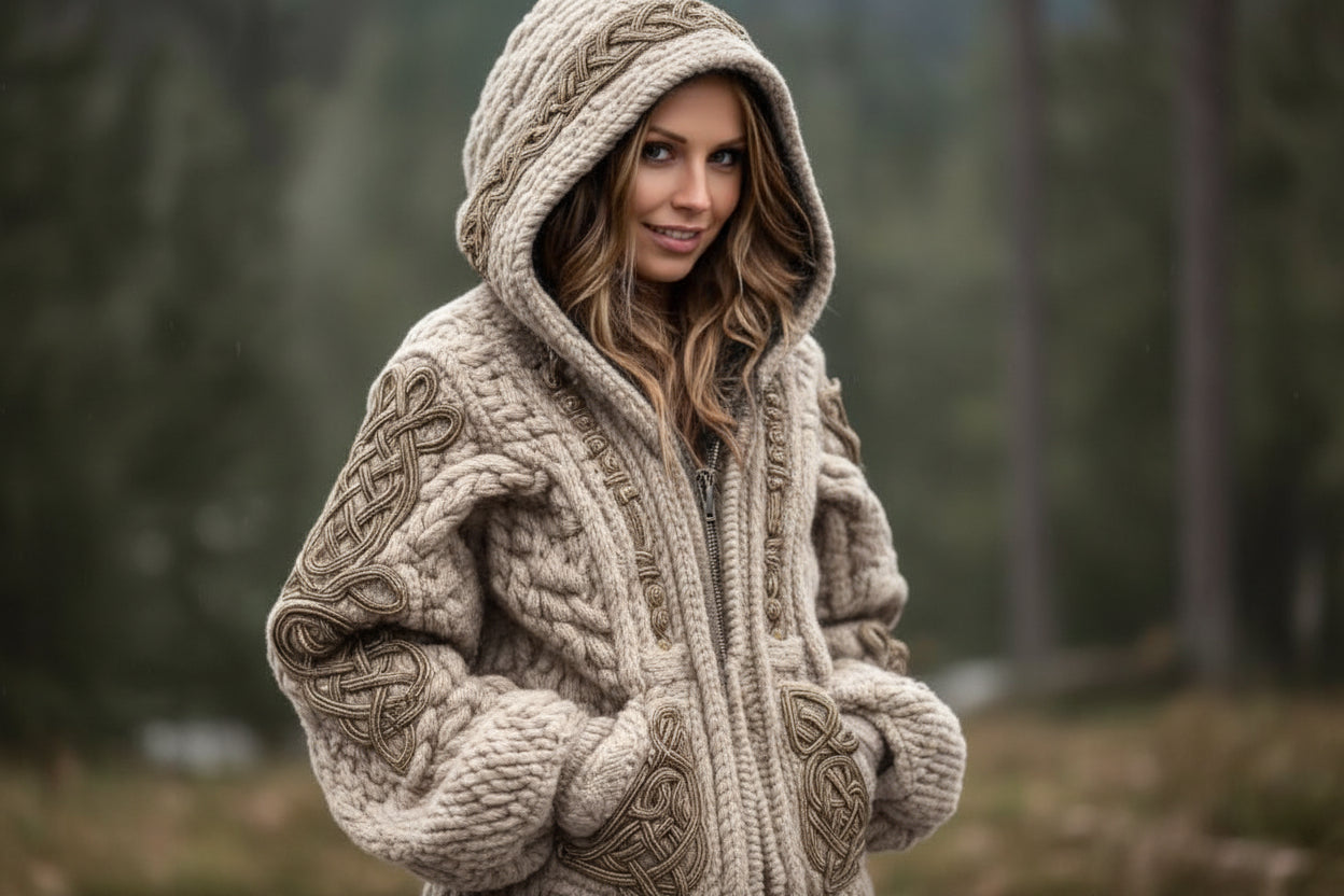 Women’s Printed Hooded Zip-Up Cardigan Sweater