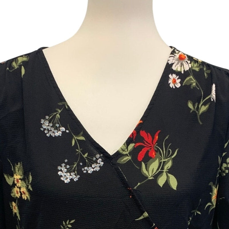 Alison Andrews Womens Medium Adjustable Ruched Sleeve Floral Daisy Blouse Shirt