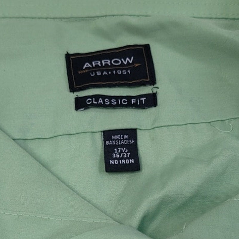 Arrow Mens XL Light Green PolyCotton Long Sleeve Button Up Shirt w Front Pocket