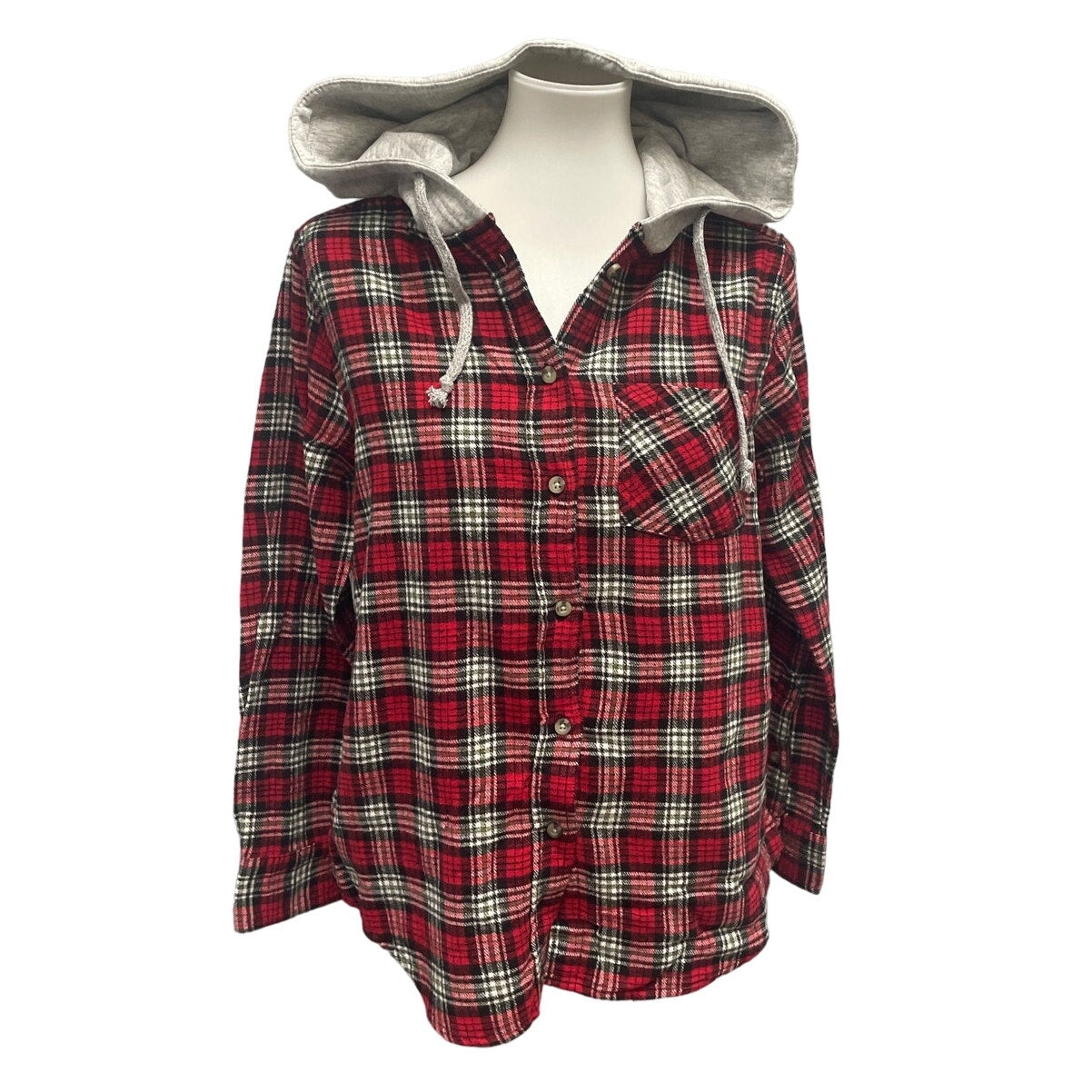 New Time and Tru Womens Small Long Sleeve Plaid Flannel Cotton Blend Hoodie