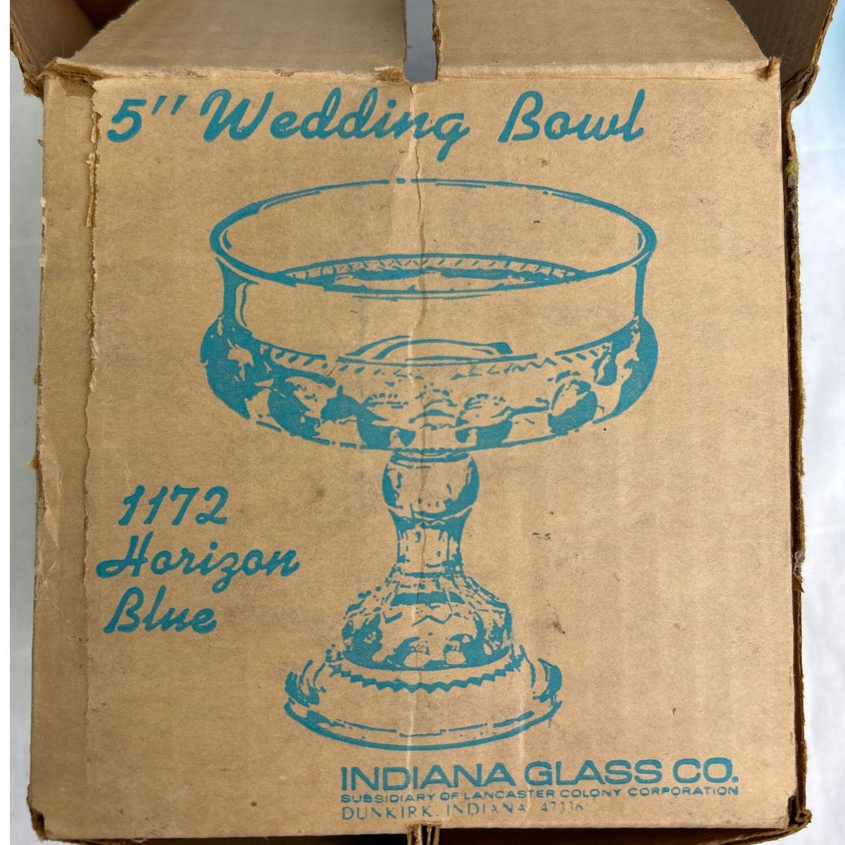 Vintage Indiana Glass Company 5" Horizon Blue Glass Wedding Bowl Original Box