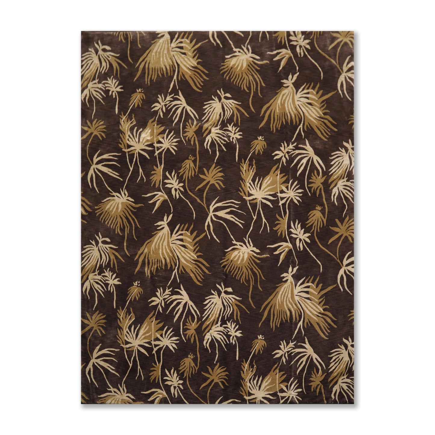 9' x 12'Tibetan Hand Knotted Botanical Designer Wool Modern Area Rug Coffee-0
