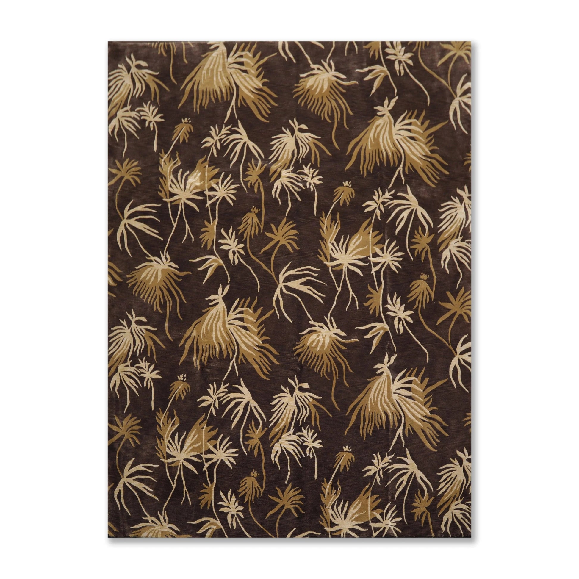 9' x 12'Tibetan Hand Knotted Botanical Designer Wool Modern Area Rug Coffee-0