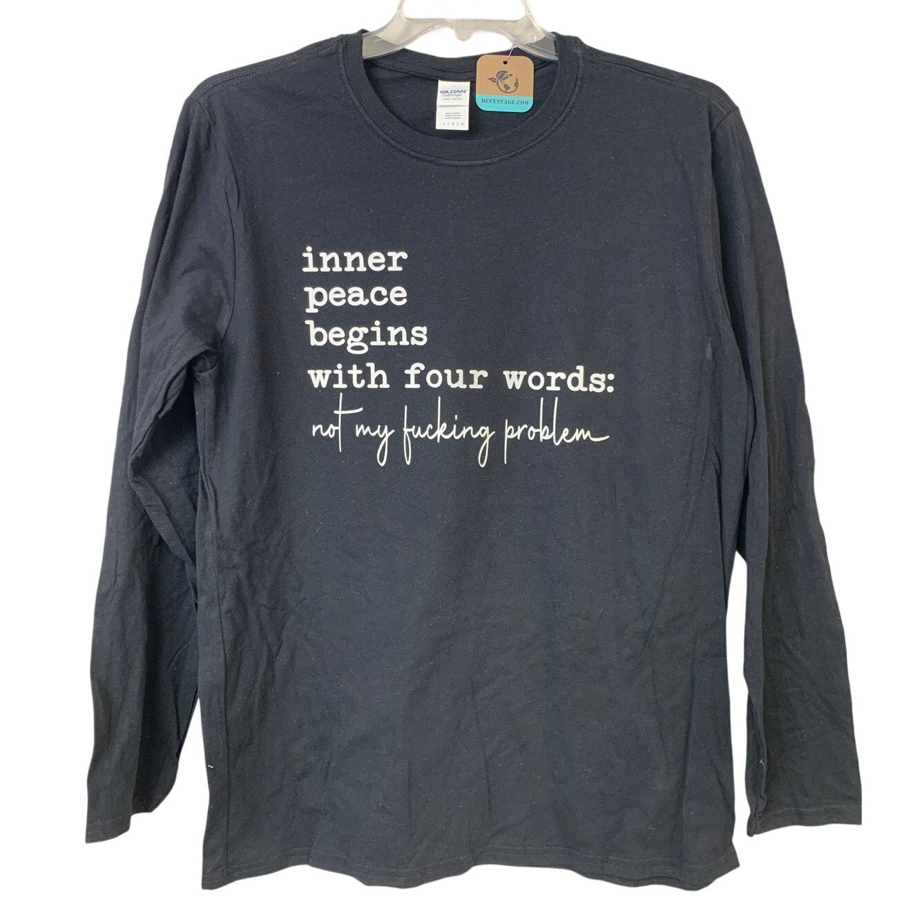 New Hand Printed Womens Large Inner Peace Begins With Not My Problem Tee Shirt