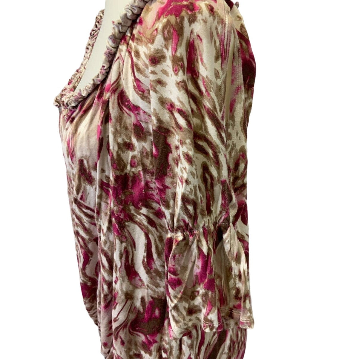 Allen B Womens Medium Cold Open Shoulder Boho Animal Print Lightweight Blouse
