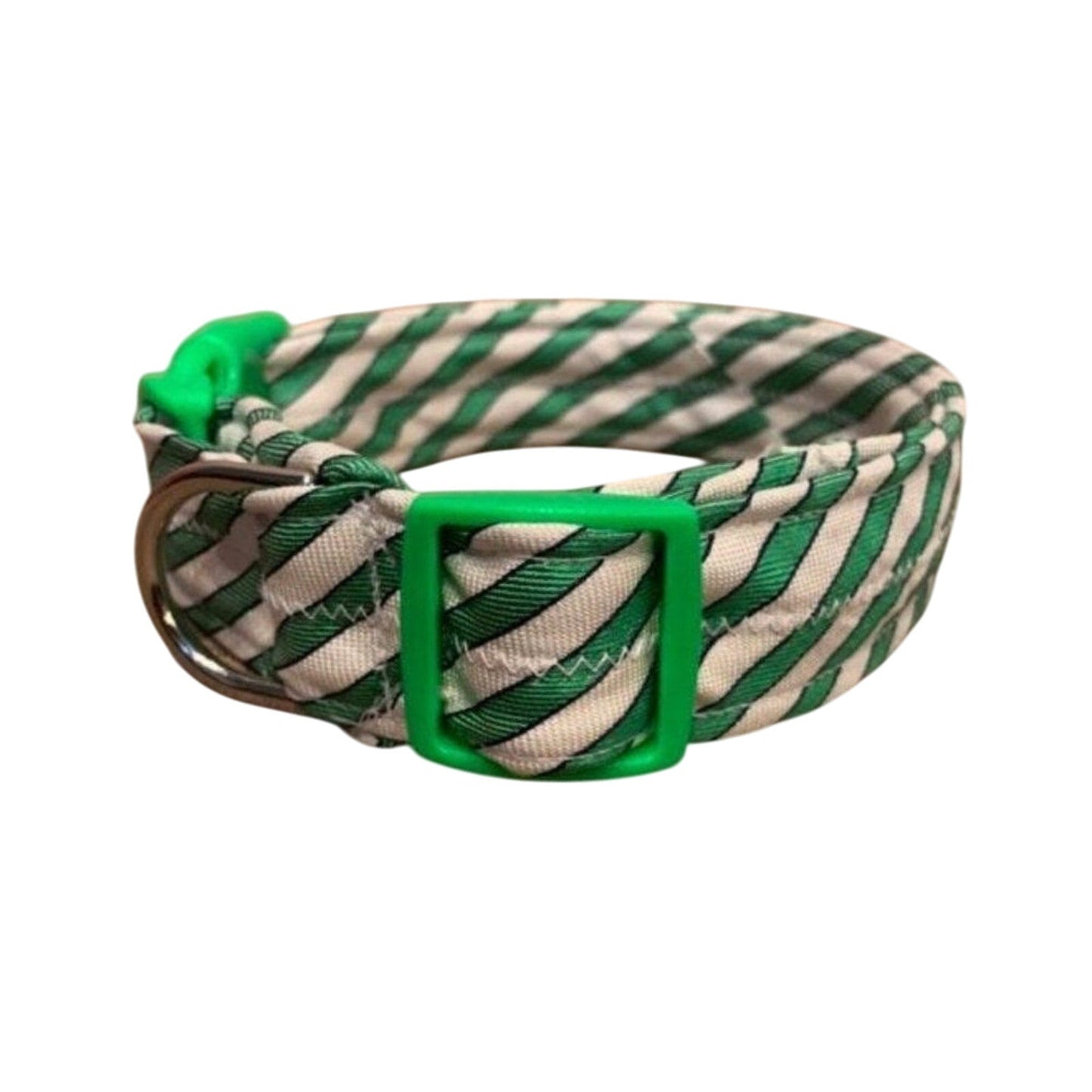 New Handmade Adjustable Upcycled Neck Tie Green White Striped Dog Collar