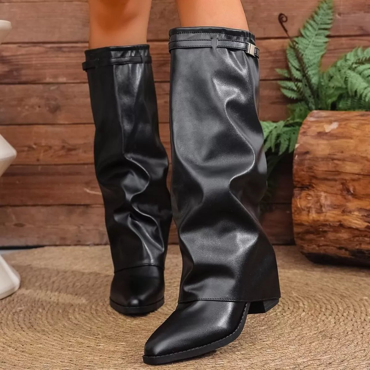 Point Toe Block Heels Boots
