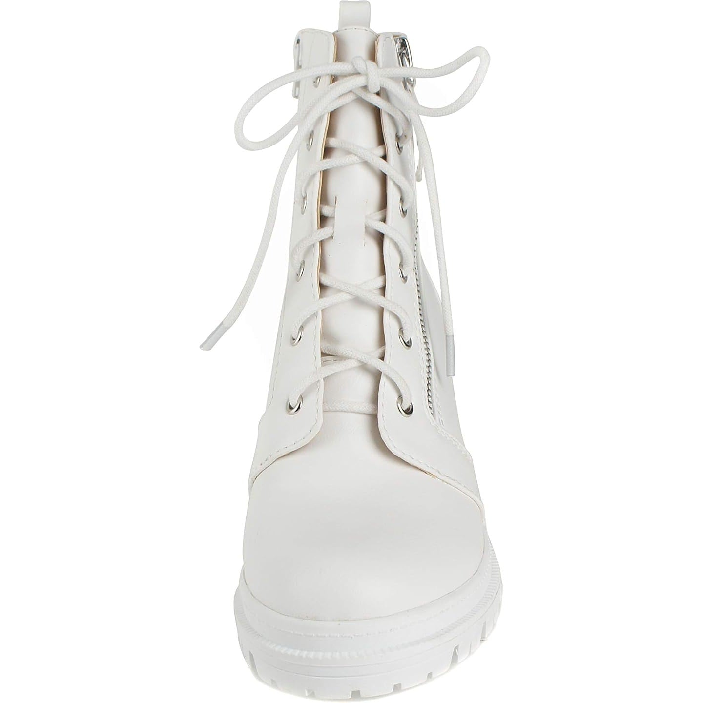 SODA Indiana Women Size 8 White Faux Leather Lace Up 3" Chunky Heel Combat Boots