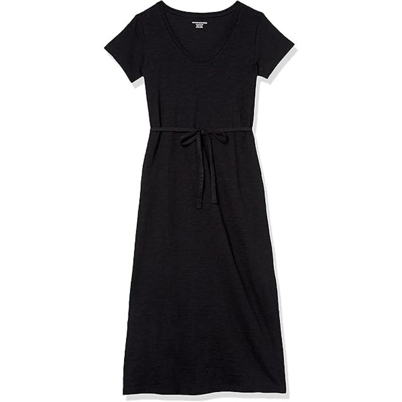 NWT New Amazon Essentials Womens Medium Short Sleeve Belted Midi Tee Shirt Dress