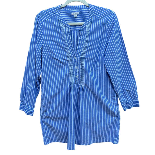 Gap Womens Medium 100% Cotton Striped Half Button V Neck Long Sleeve Shirt Dress