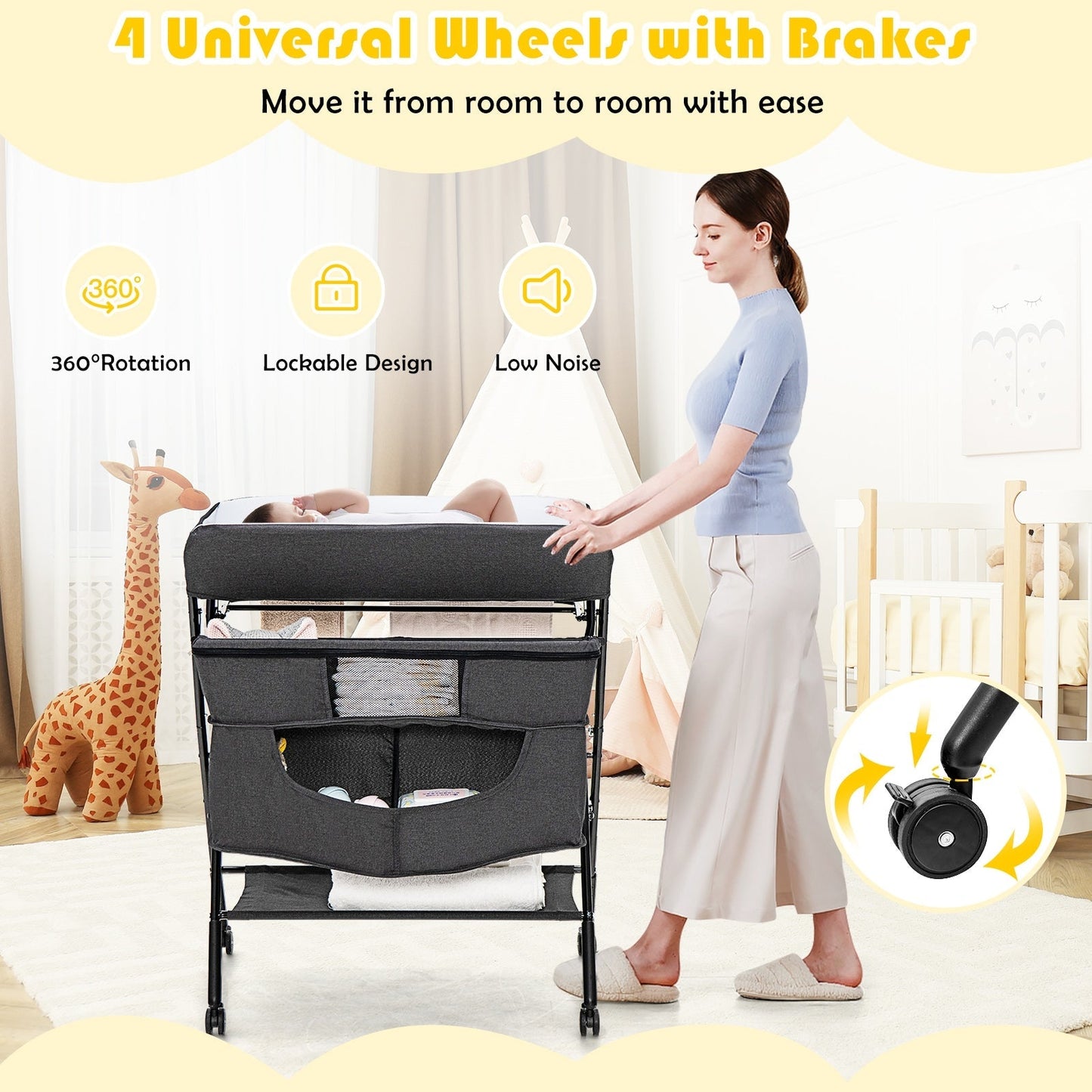 Portable Adjustable Height Newborn Nursery Organizer with