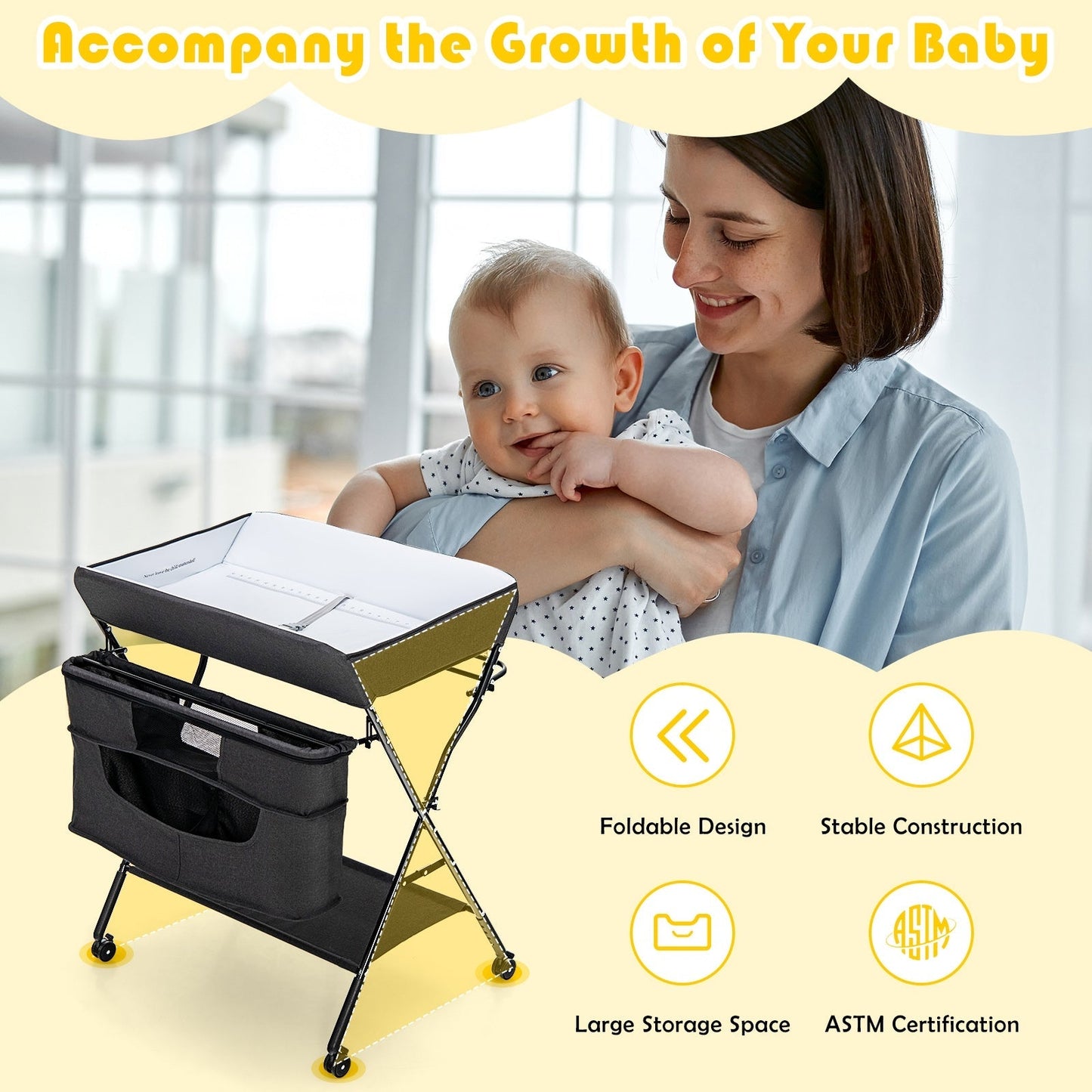 Portable Adjustable Height Newborn Nursery Organizer with