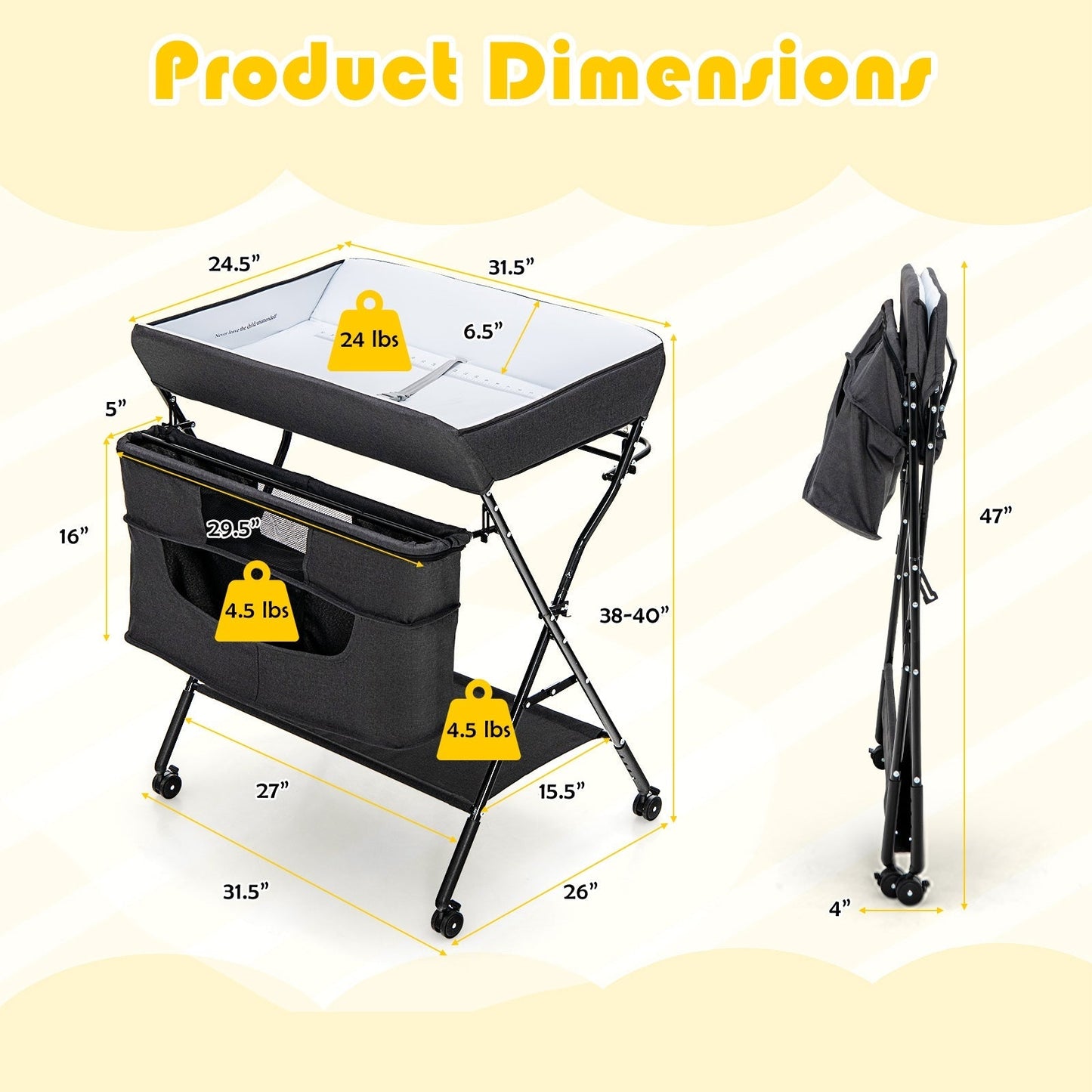 Portable Adjustable Height Newborn Nursery Organizer with