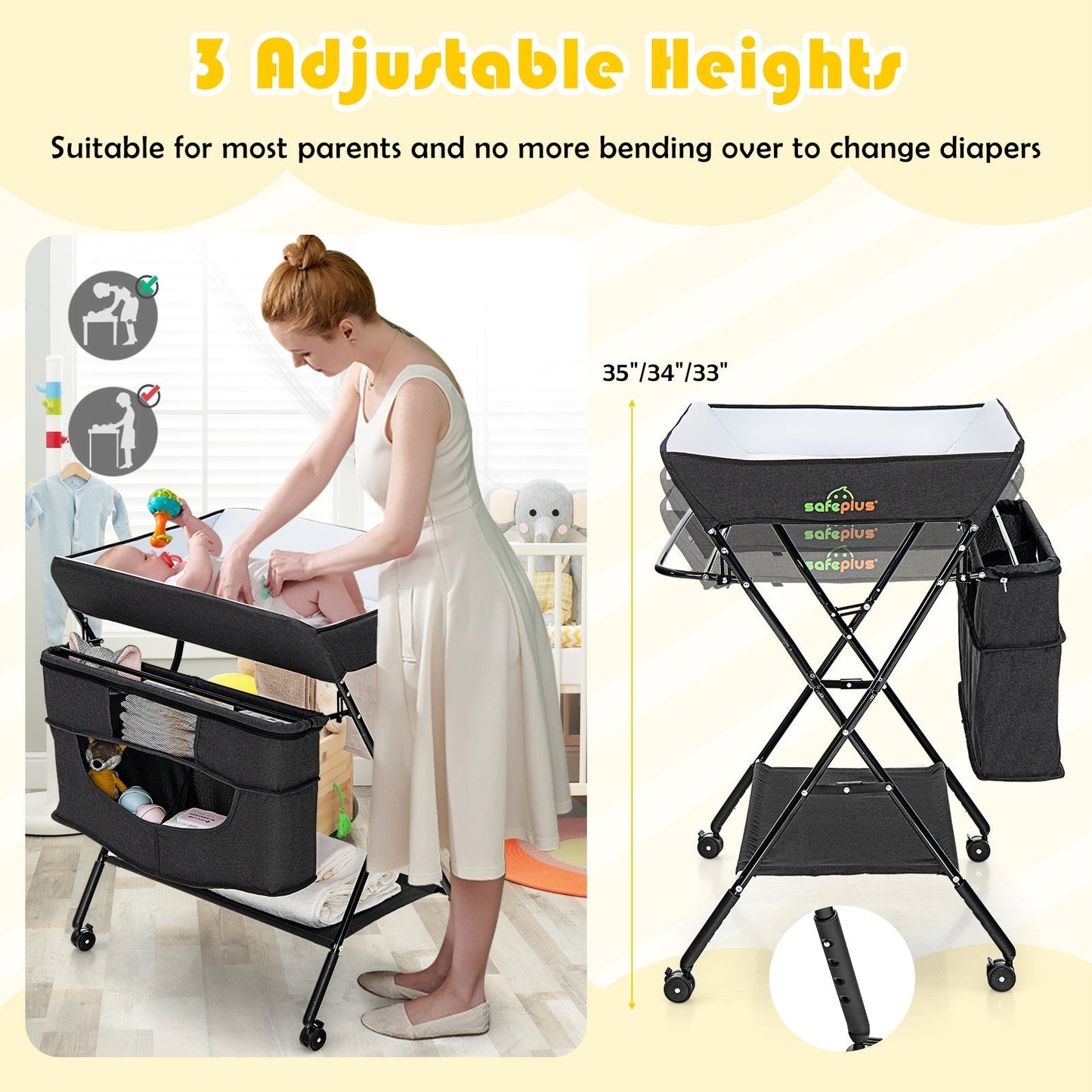 Portable Adjustable Height Newborn Nursery Organizer with