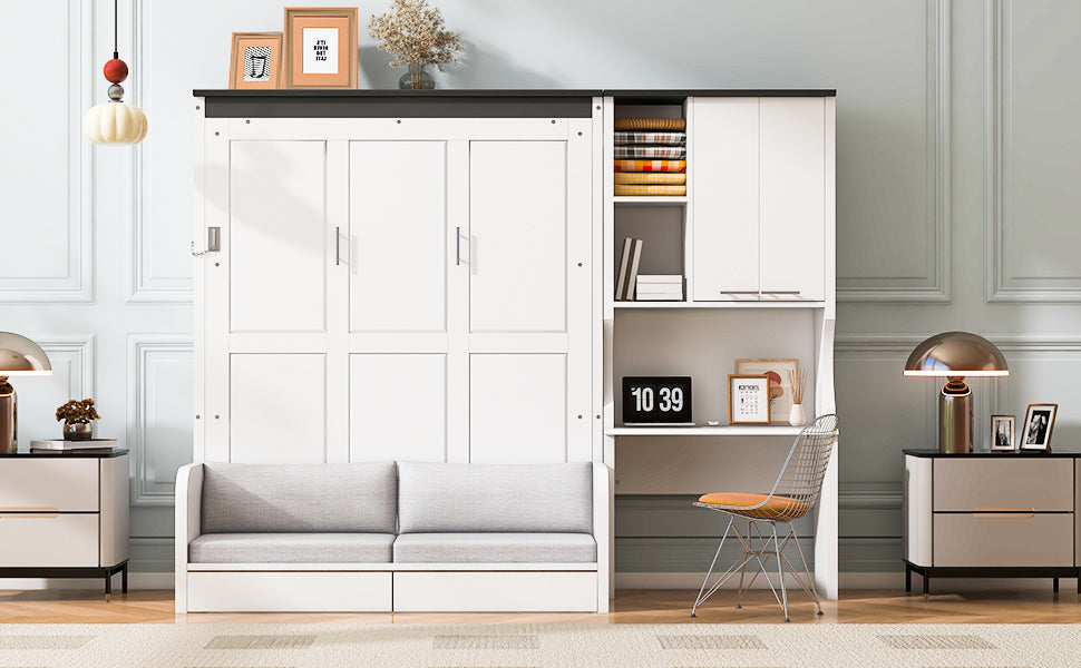 Multi-Functional Murphy Bed with Sofa, Desk, and Storage Cabinet